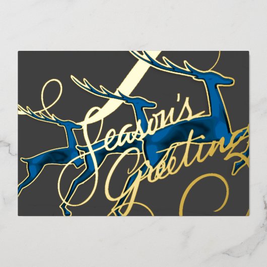 Drie springende herten grijs blauw folie feestdagenkaart (Voorkant)
