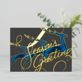 Drie springende herten grijs blauw folie feestdagenkaart (Staand Voorkant)
