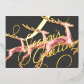 Drie springende herten licht roze folie feestdagenkaart (Voorkant)