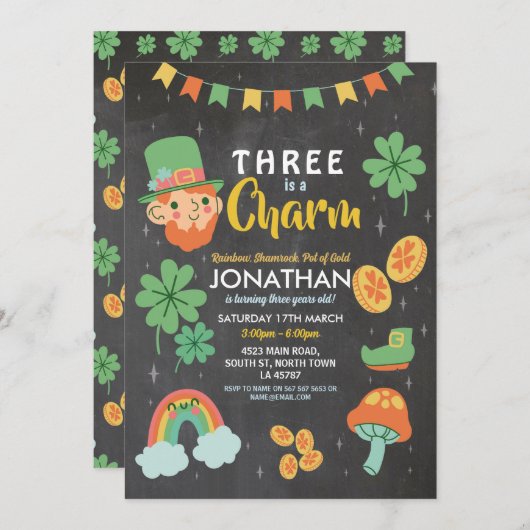 Drie St. Patricks Dag 3e Verjaardag Feest Uitnodig Kaart (Voorkant / Achterkant)