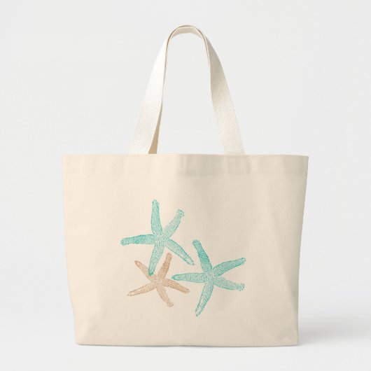 Drie Starfish Blauwgroen en Tan Grote Tote Bag (Voorkant)