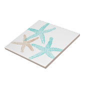 Drie Starfish Blauwgroen en Tan Tegeltje (Zijkant)