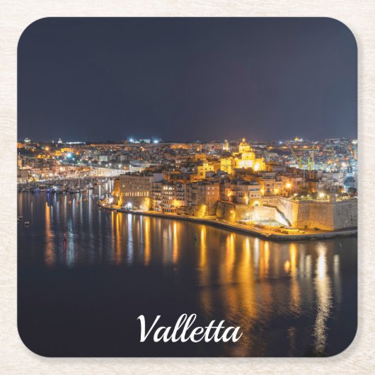 Drie steden in Malta 's nachts Kartonnen Onderzetters (Voorkant)