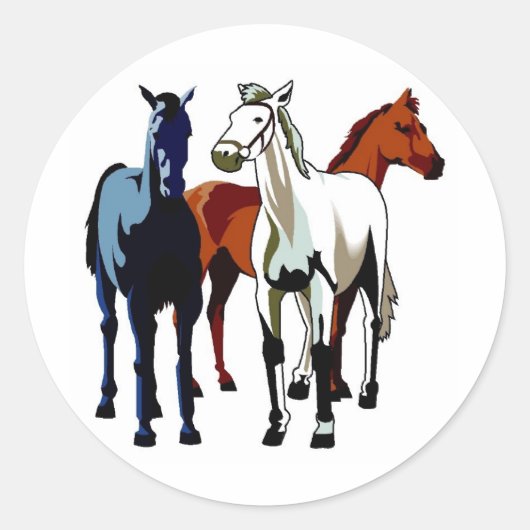 Drie sterke paarden Rood Blauw Ronde Sticker (Voorkant)