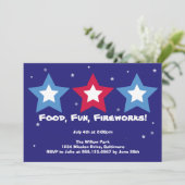 Drie sterren eten een vuurwerk op 4 juli kaart (Staand voorkant)