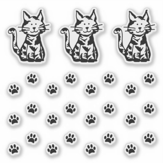 Drie stickers met pootafdrukken van zwart-witte ka (Voorkant)