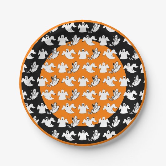 Drie stijlen die geesten op halloween kleuren vlie papieren bordje (Voorkant)