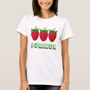 Drie stijlvol getekende frambozen in heldere kleur t-shirt