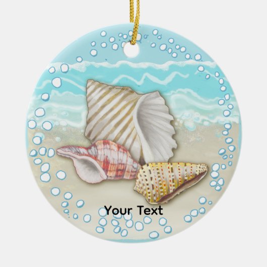 Drie strand schelpen keramisch ornament (Voorkant)