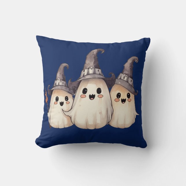 Drie Super Schattige Geesten Donkerblauwe Hallowee Kussen (Voorkant)