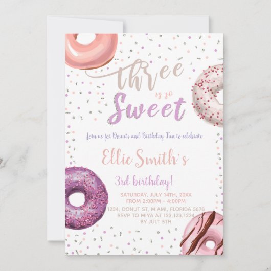 Drie Sweet Donut verjaardagsuitnodiging Kaart (Voorkant)