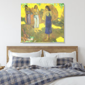 Drie Tahitiaanse vrouwen tegen een geel Canvas Afdruk (Insitu (Slaapkamer))