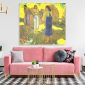 Drie Tahitiaanse vrouwen tegen een geel Canvas Afdruk (Insitu (Woonkamer))