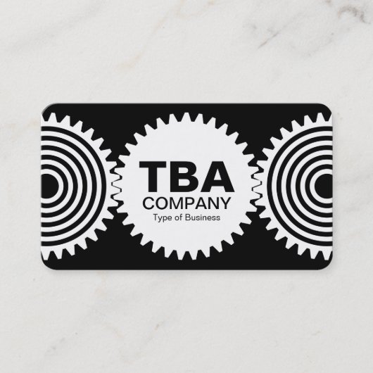 Drie tandwielen v3 - zwart en wit visitekaartje (Voorkant)