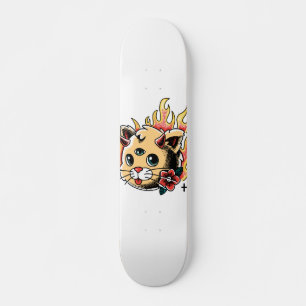 Drie Tattoo van Eyed Cute Kitten Flames Persoonlijk Skateboard