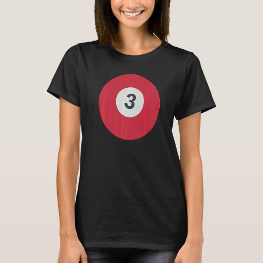 Drie team nummer 3 Lucky Red Ball Billiards Pool T-shirt (Voorkant)