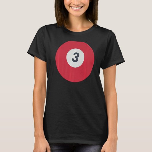 Drie team nummer 3 Lucky Red Ball Billiards Pool T-shirt (Voorkant)