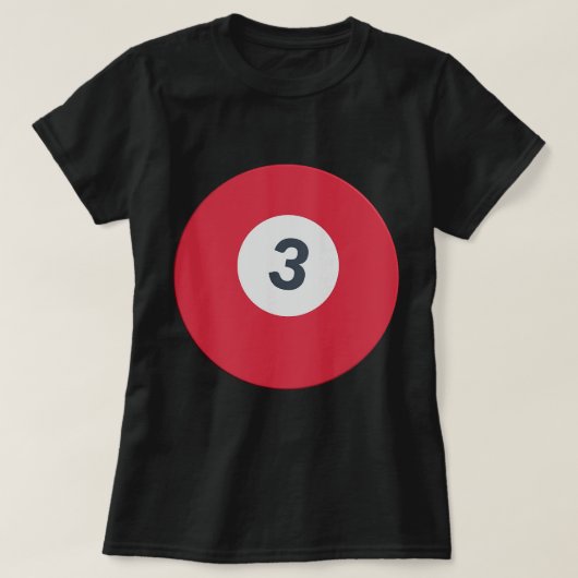 Drie team nummer 3 Lucky Red Ball Billiards Pool T-shirt (Design voorkant)