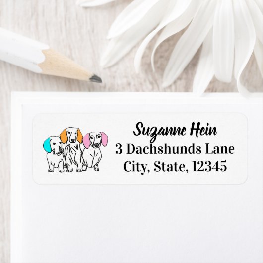 Drie teckels Pastel Ears Doodle Etiket (Insitu)