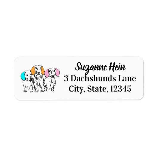 Drie teckels Pastel Ears Doodle Etiket (Voorkant)