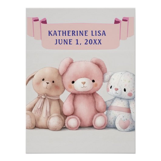 DRIE TEDDIES MET KINDER NAAM Verjaardag Perfect Poster (Voorkant)