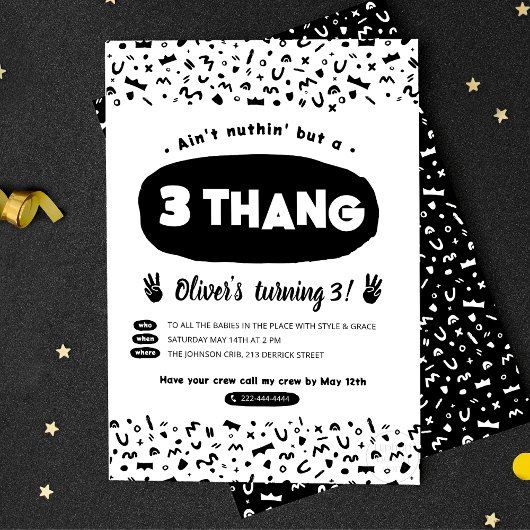 Drie Thang, 90s Hip Hop Birthday Party Invitation Kaart
