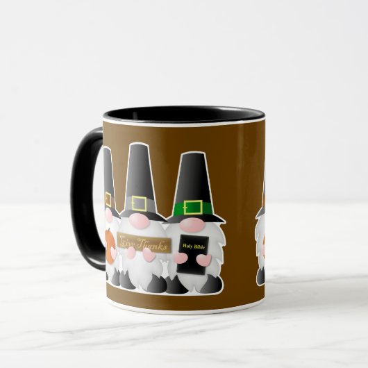 Drie Thanksgiving pelgrim kabouters Mok (Voorkant links)