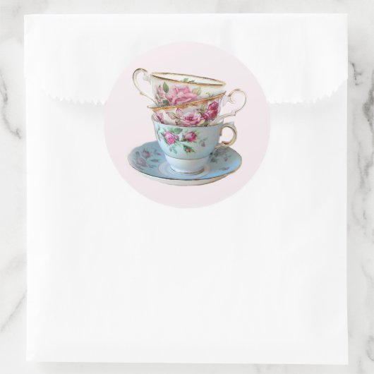 Drie theekopjes ronde sticker (Tas)