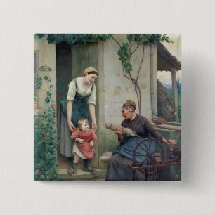 Drie tijdperken vierkante button 5,1 cm
