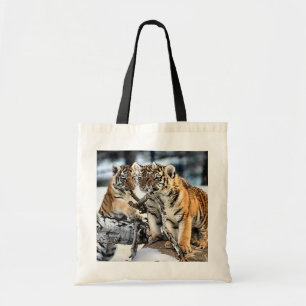 Drie tijger kubussen in sneeuwkunst tote bag