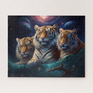Drie Tijgers Kosmische Fantasie Kunst Legpuzzel