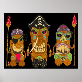 Drie Tiki piraten, grappig zwart Poster