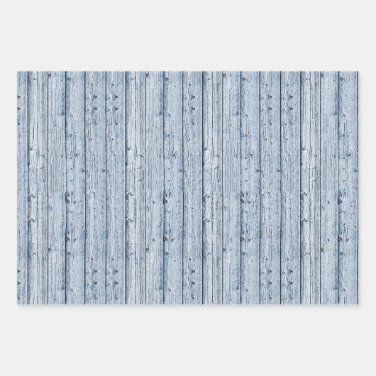 Drie tinten blauw knoestig hout inpakpapier vel (Voorkant)