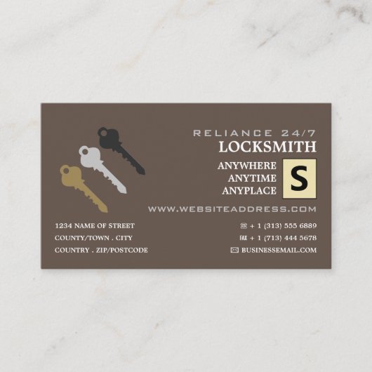Drie toetsen en Logo, Locksmith Visitekaartje (Voorkant)