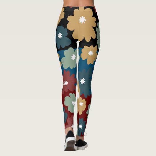 Drie tonerzwarte blauwe en geweerde bloemige kunst leggings (Achterkant)
