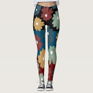 Drie tonerzwarte blauwe en geweerde bloemige kunst leggings