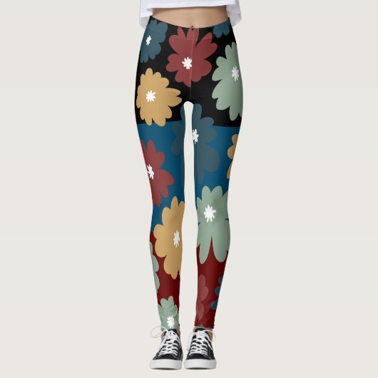 Drie tonerzwarte blauwe en geweerde bloemige kunst leggings (Voorkant)
