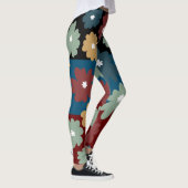 Drie tonerzwarte blauwe en geweerde bloemige kunst leggings (Rechts)