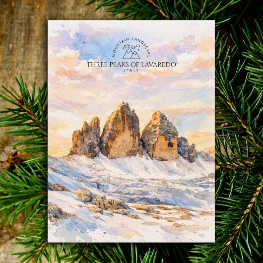 Drie Toppen van Lavaredo | Waterverf Berg Briefkaart