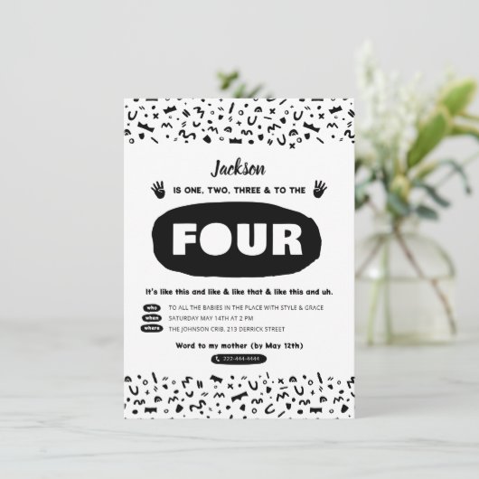 Drie tot vier, 90s 's Hop Birthday Kaart (Staand voorkant)