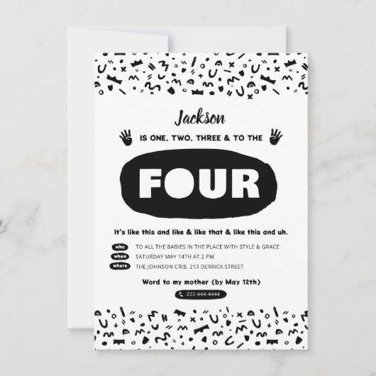 Drie tot vier, 90s 's Hop Birthday Kaart (Voorkant)