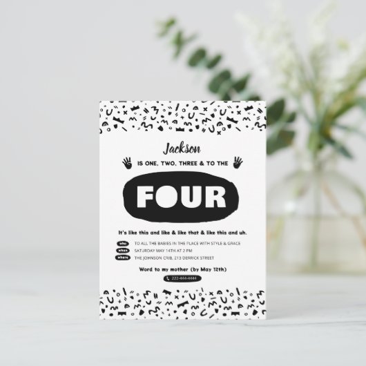 Drie tot vier, 90s 's Hop Birthday Uitnodiging Briefkaart (Staand voorkant)