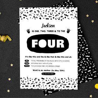 Drie tot vier, 90s 's Hop Birthday Uitnodiging Briefkaart