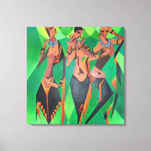 Drie traditionele etnische zwarte vrouwen dansen canvas afdruk (Voorkant)