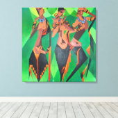 Drie traditionele etnische zwarte vrouwen dansen canvas afdruk (Insitu (Houten vloer))