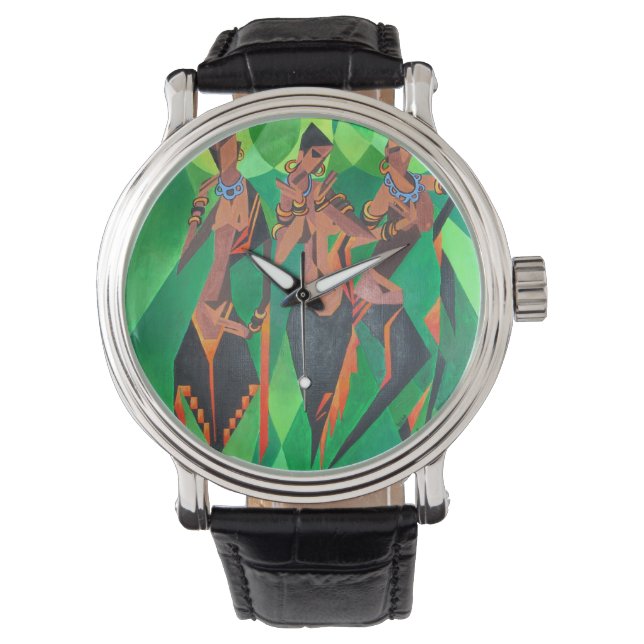 Drie traditionele etnische zwarte vrouwen dansen horloge (Voorkant)