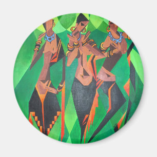 Drie traditionele etnische zwarte vrouwen dansen magneet