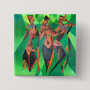 Drie traditionele etnische zwarte vrouwen dansen vierkante button 5,1 cm
