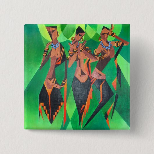 Drie traditionele etnische zwarte vrouwen dansen vierkante button 5,1 cm (Voorkant)