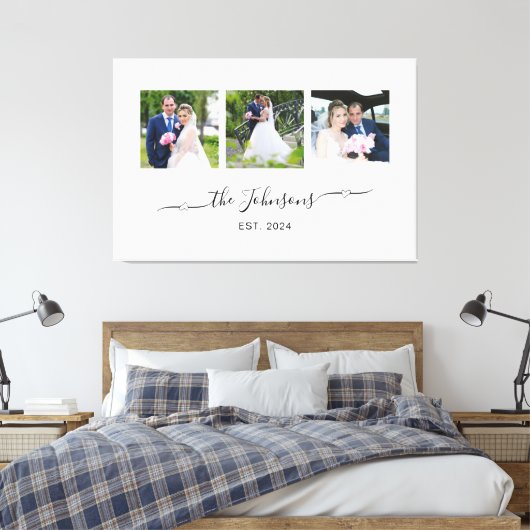 Drie trouwfoto's Hart Swash-handtekening  Canvas Afdruk (Insitu (Slaapkamer))
